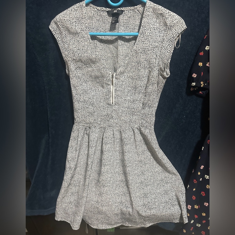 H&M Black and White Textured Mini Dress
